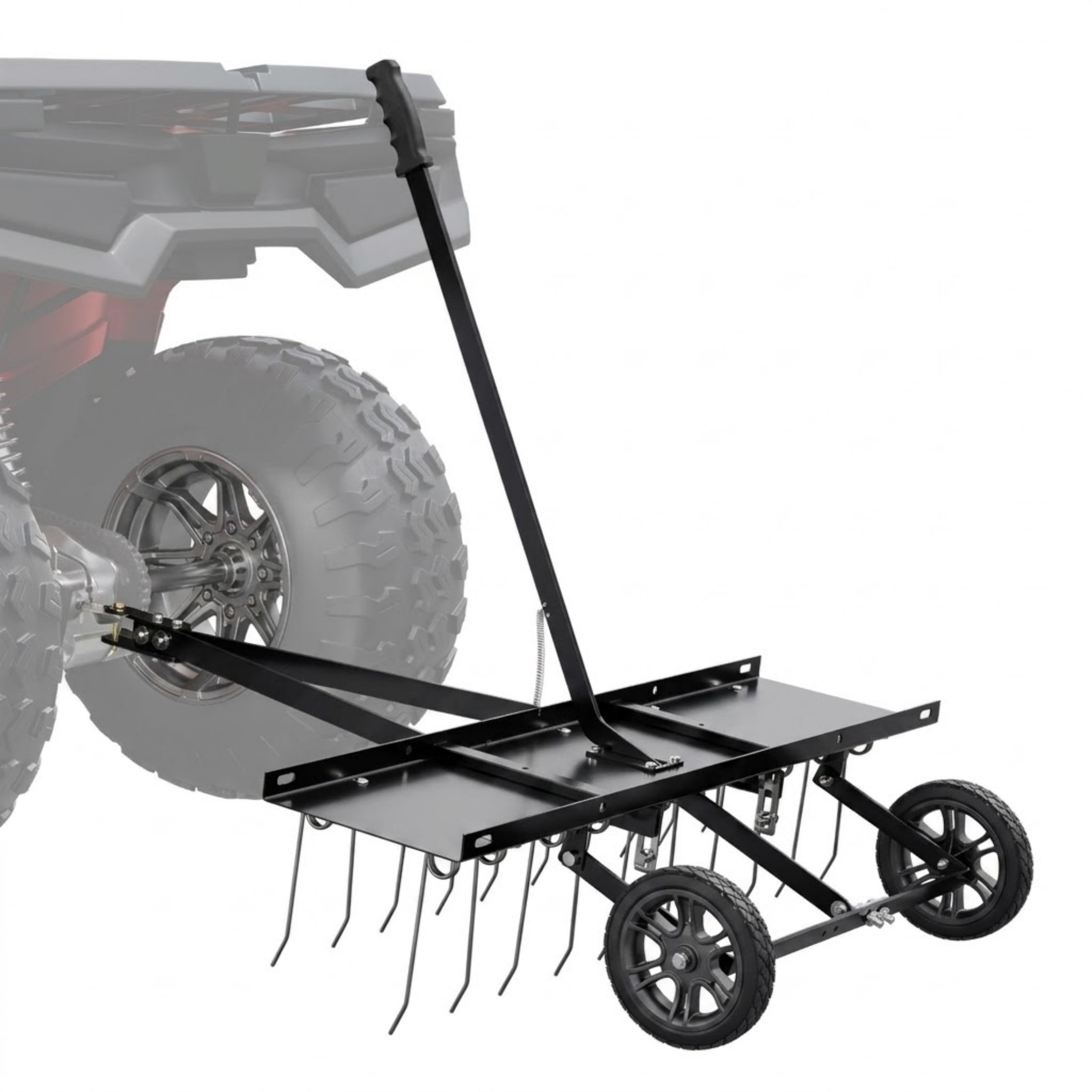 40" Tow-Behind Lawn Dethatcher, 20 Spring Steel Tines Rake with Lift Handle for ATV and Mower