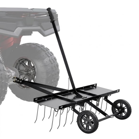 40" Tow-Behind Lawn Dethatcher, 20 Spring Steel Tines Rake with Lift Handle for ATV and Mower