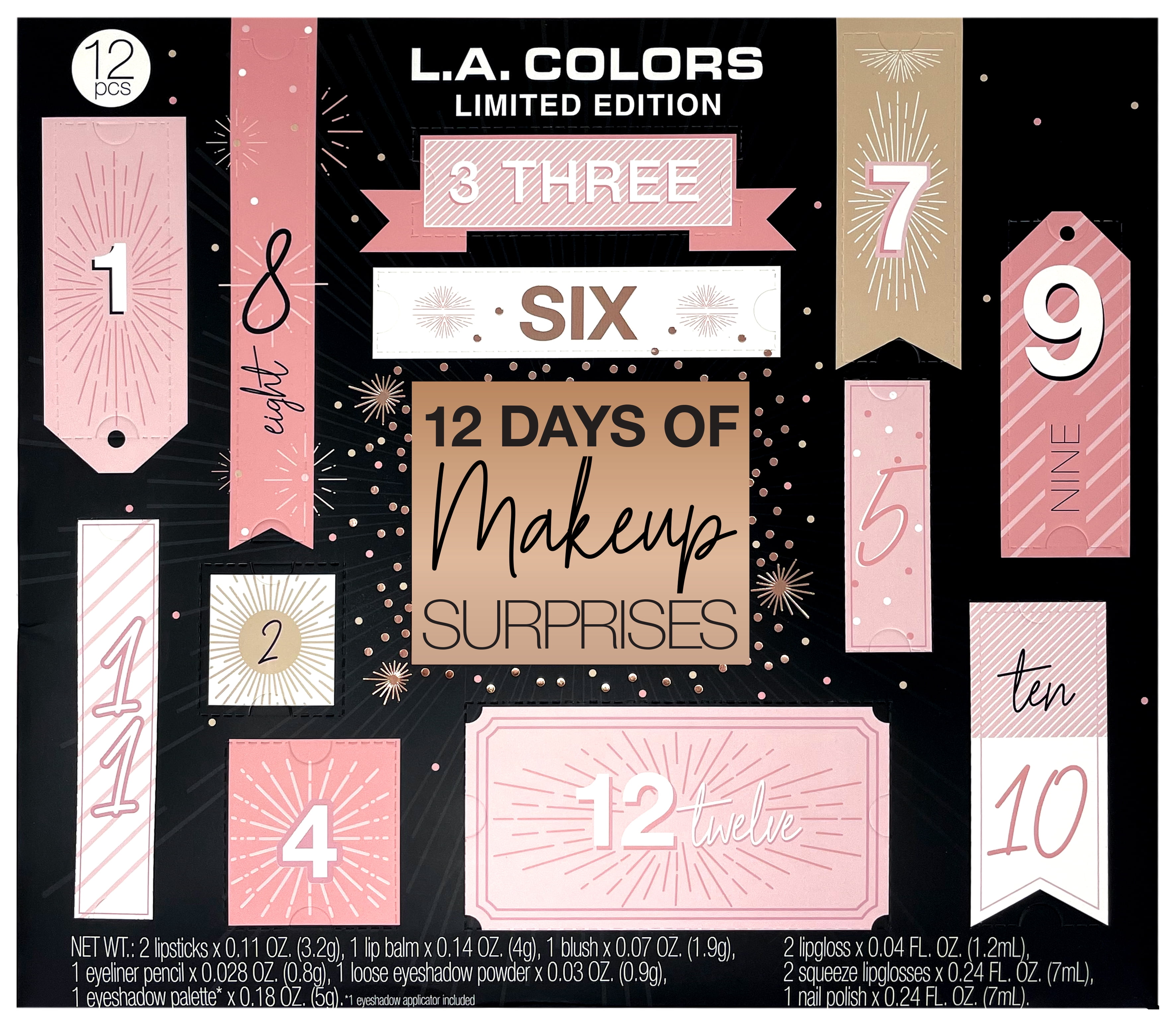 https://i5.walmartimages.com/seo/40-Value-L-A-COLORS-Cosmetics-Limited-Edition-Holiday-12-Days-of-Makeup-Surprises-Gift-Set-12-pc_f0f31f8d-4f09-419e-b7e4-8e95a8899dc5.201e906bd6bb4fd44c390270a3ae4f7e.jpeg