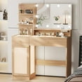 thumbnail image 1 of 40" Vanity Desk With Mirror & Lights, Makeup Vanity With Glass Top & Storage Drawer & Glass Cabinet, 3 LED Light Modes, Power Outlet For Bedroom, 1 of 9