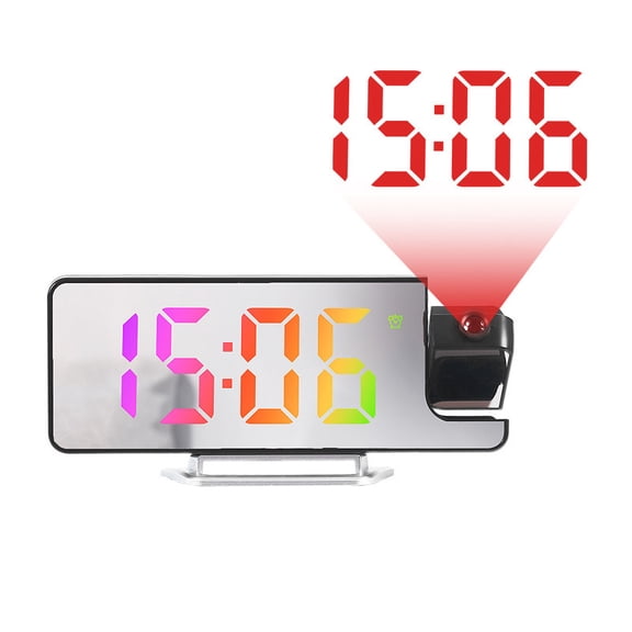 Viflosae Projection Alarm Clock LED Mirror Digital Clocks Large Display With 180 Rotatable Projector USB C Port Auto Dimming Modern Desk Clock For Bedroom Electronics Gadgets