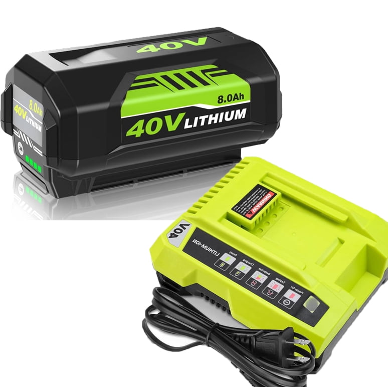 40 Volt Battery and Charger Replacement for Ryobi 40V Battery and Charger Kit 8.0 Ah Lithium-Ion Battery Set OP40602