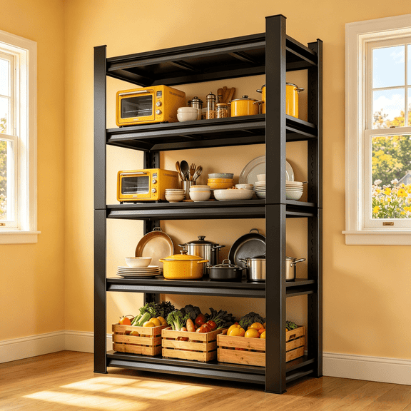 40"W*18"D Adjustable Metal Bookshelf, 5-Tier Heavy Duty Sturdy Steel Shelves, Utility Metal Shelving for Bedroom,Living Room,Office,Garage,Warehouse,Basement,Black