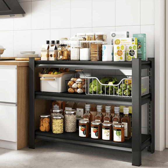 25"Wx14"Dx32"H 3-Tier Garage Shelving Heavy Duty, 1500LBS Loads Garage Storage Shelves, Metal Shelving Units and Storage Racks, Industrial Utility Shelf Heavy Duty, Black