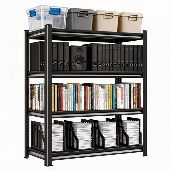 40“W Black Adjustable Storage Rack, Heavy Duty Metal Shelving, 3000lb Capacity, Upgraded Reinforced Double-Layer Columns, 4 Tier Shelf for Garage Warehouse Kitchen Storage