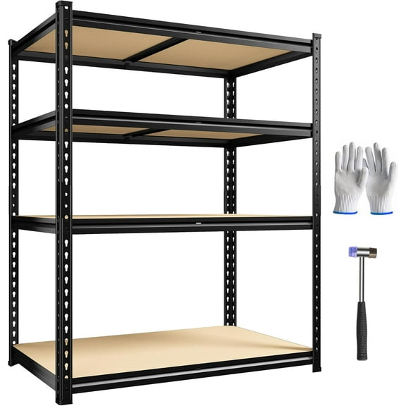 40" W Garage Shelving, 4 Tier Storage Shelves Load 2000 lbs, Adjustable Garage Shelves, Metal Shelving Unit for Warehouse, Basement, Pantry, 40" Wx 16" D x 60" H, Black