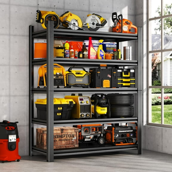 40''W Garage Shelving Heavy Duty Garage Storage Shelves, 3000 LBS Adjustable 5 Tier Industrial Shelving Unit, Metal Utility Shelf for Basement, Warehouse and Workshop (63''Hx40''Wx14''D, Black)
