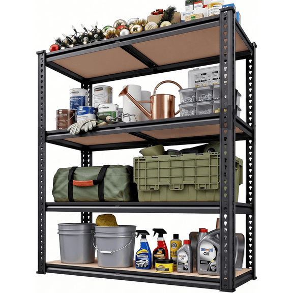 40"W Heavy Duty Garage Storage Shelving Unit, Rolled-Edge Column Metal Rack, Adjustable Shelves for Basement Pantry Workshop