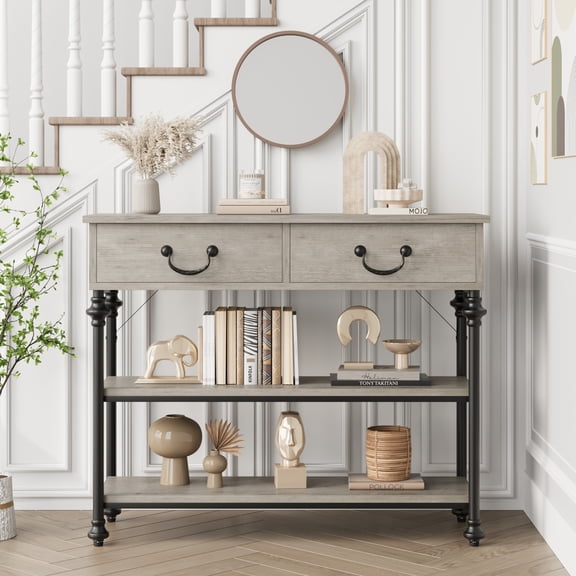 40"W Long Console Table with Drawers, Narrow Sofa Table Entryway Table with Ample Storage, Industrial Behind Couch Table Hallway Table Home Furniture for Living Room, Foyer, Bedroom