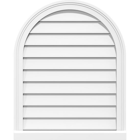 40"W x 34"H Round Top Surface Mount PVC Gable Vent: Functional, w/ 2"W x 2"P Brickmould Sill Frame