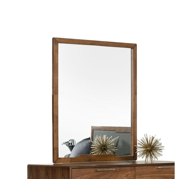 40" Walnut MDF Veneer and Glass Mirror