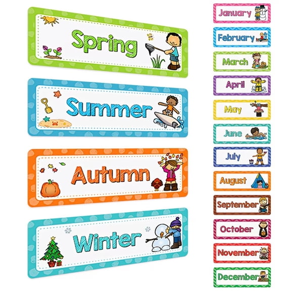 40 Weather Seasons Months Weeks Educational Flashcards for Kindergarten Homeschool Classroom Decor Learning Activities