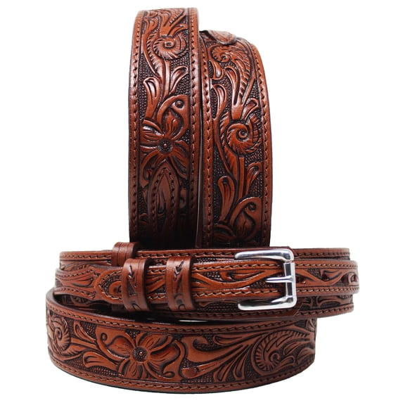 40" Western 1-1/2" Floral Tooled Ranger Full-Grain Brown Leather Belt 26RS04R