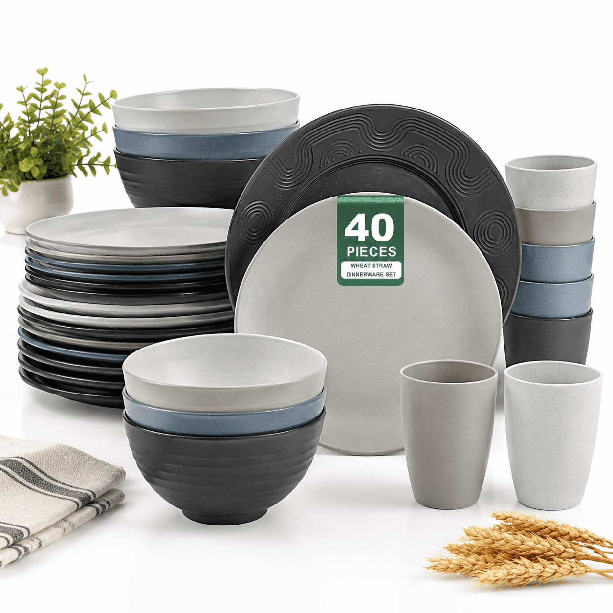 Main Course Dinner Set 40 Wheat Stdinnerware Set - Dinner Plates Cereal Unbreakable Cupswave ...