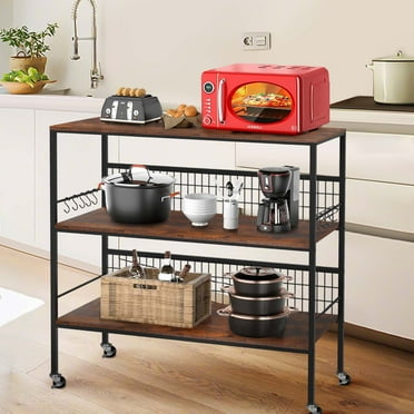 40" Wheeled Kitchen Storage Cart Island with Shelves, Copedvic 3-Tier Kitchen Bakers Rack with 10 Hooks