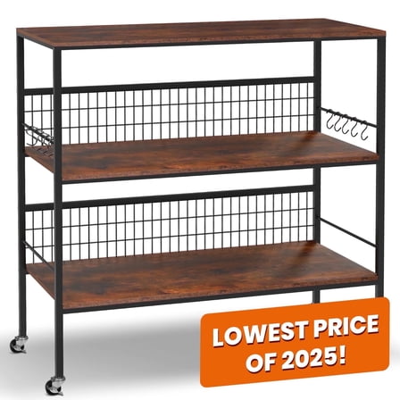 40" Wheeled Kitchen Storage Cart Island with Shelves, Copedvic 3-Tier Kitchen Bakers Rack with 10 Hooks