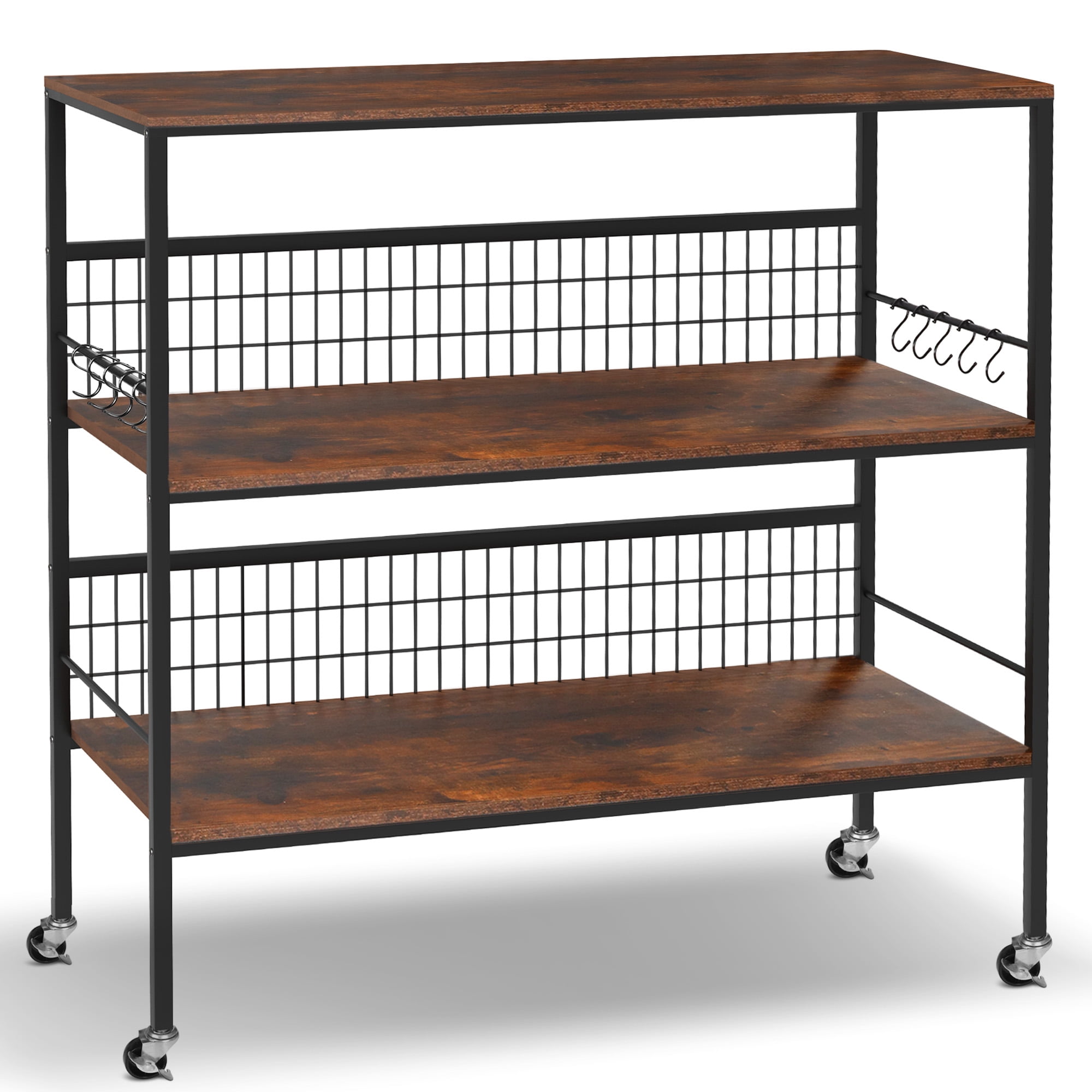 40" Wheeled Kitchen Storage Cart Island with Shelves, Copedvic 3-Tier Kitchen Bakers Rack with 10 Hooks