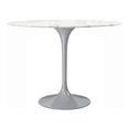 thumbnail image 1 of 40" White And Gray Rounded Marble And Metal Pedestal Base Dining Table, 1 of 3