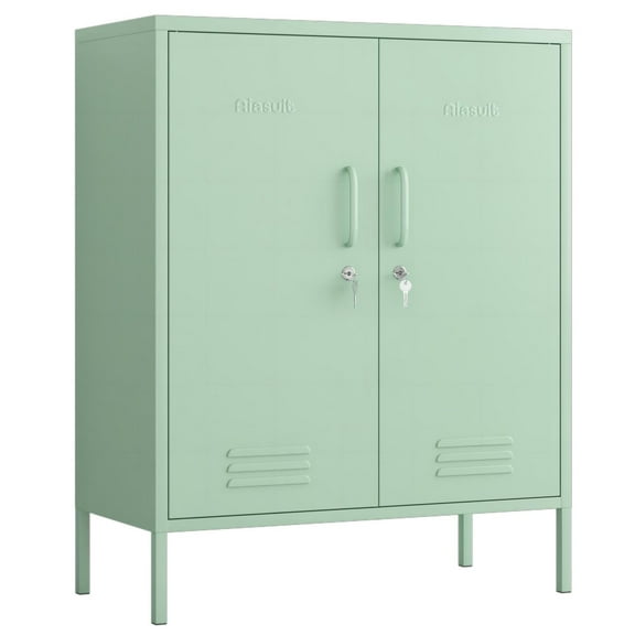40" Wide Storage Cabinet 2 Door Multi-Function locker Metal Heavy Duty Tool Cabinet 3 Tiers Lockable Storage Cabinet Removable Shelves Easy to Assemble Green Size: 40”H x 31.5”W x 15”D