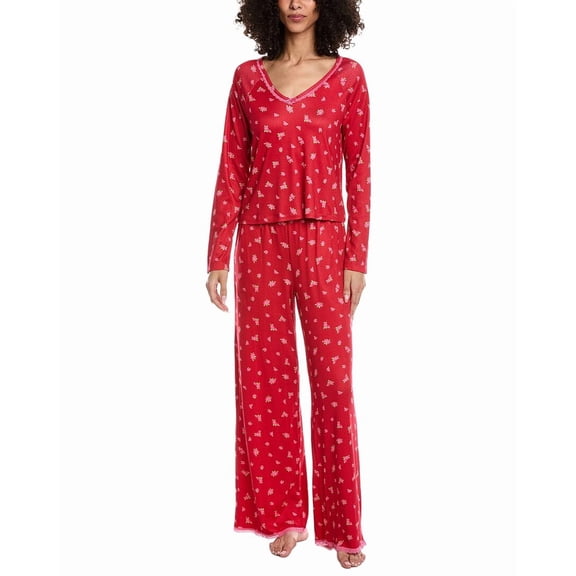 40 Winks womens  2pc Top & Long Pajama Pant Set, m, Red