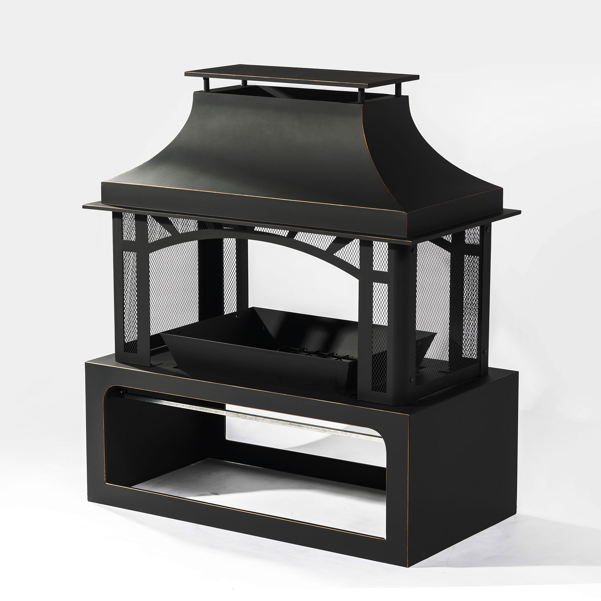 40" Wood Fire Pit 50K BTU Steel Chimney for Patio Deck Backyard ...