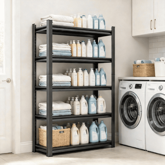 40"Wx63"H Pantry Organizer Rack, 3000lb Capacity Steel Shelving with Double-Layer Post & Thickened Panel, Adjustable Utility Shelves for Kitchen Food Storage & Laundry Closet