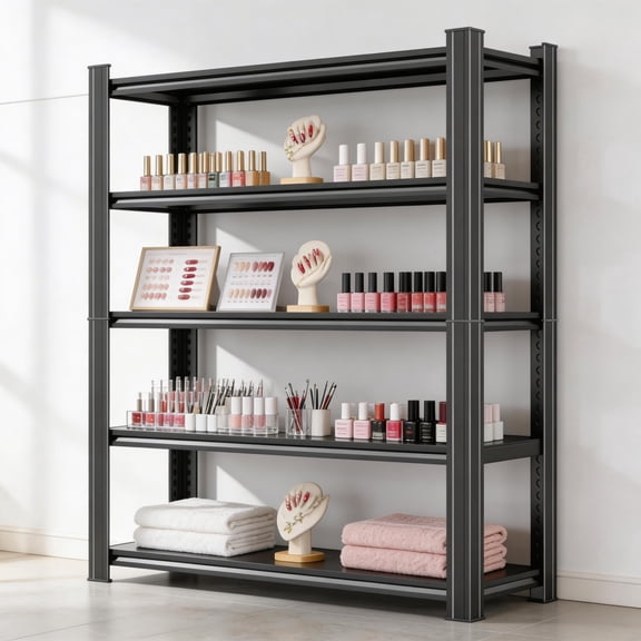 40"Wx72"H Commercial Gym Storage Shelves, 5 Tier 3000LBS Heavy Duty Steel Shelving Unit, Adjustable Shelves for Fitness Equipment, Towels, Supplies & Gear Black, 5 Tier-14"D x 40"W x 72"H