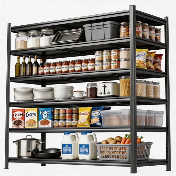 40"Wx72"H Pantry Organizer Rack, 3000lb Capacity Steel Shelving with Double-Layer Post & Thickened Panel, Adjustable Utility Shelves for Kitchen Food Storage & Laundry Closet