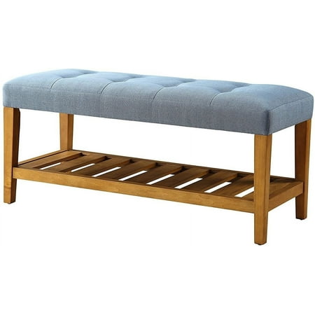 40" X 16" X 18" Blue And Oak Simple Bench