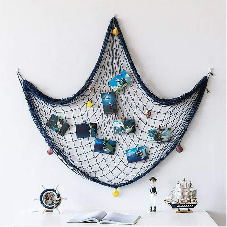 40 X 80 Fish Net Decor with Shells,Nautical Mediterranean Style Fishnet  Decorations, Ocean Theme Party Onaments for Christmas Birthday Photo  Hanging