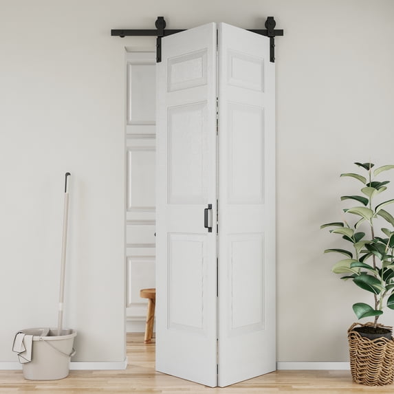 40" X 84" Closet style Paintable 6 Lattice Shapes Interior Bi-Fold Barn Door With Installation Hardware Kit