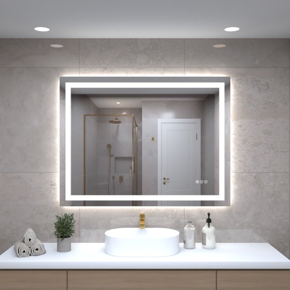 40"X30" LED Bathroom Mirror with Lights, Front Lit and Backlight, Stepless Dimmable, Anti-Fog, Shatter-Proof Tempered Glass, Memory, 3 Colors Lighting Bathroom Mirrors for Vanity