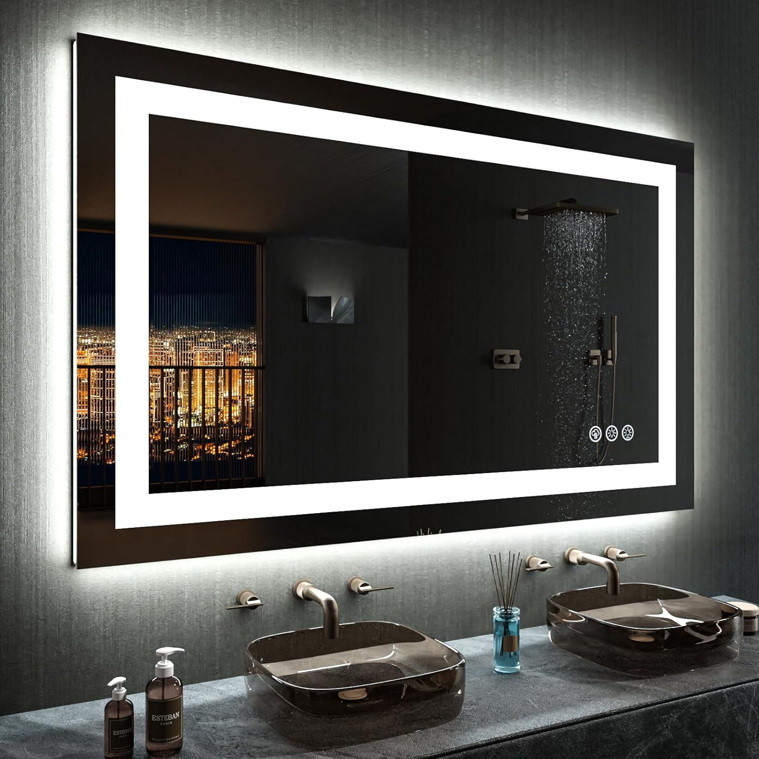 40”X30“ RGB LED Bathroom Mirror with Lights for Bathroom, Anti-Fog, Dimmable，Multiple Light ...