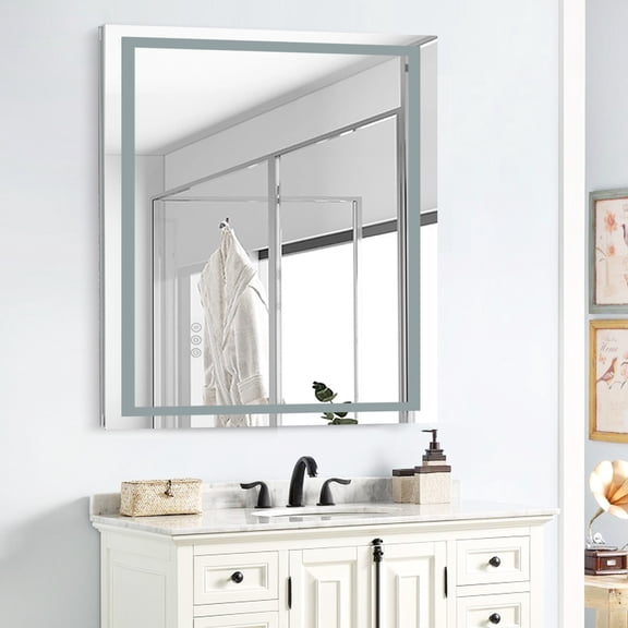 40"X32" Frameless Bathroom LED Mirror,Anti-Fog,Dimmable,Wall Mounted Horizontal/Vertical Lighted Mirror,LED Vanity Mirror
