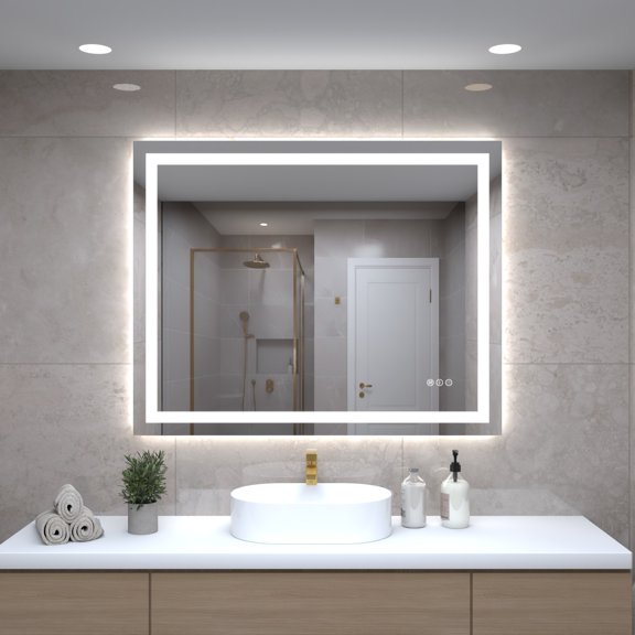 40"X32" LED Bathroom Mirror with Lights, Front Lit and Backlight, Stepless Dimmable, Anti-Fog, Shatter-Proof Tempered Glass, Memory, 3 Colors Lighting Bathroom Mirrors for Vanity
