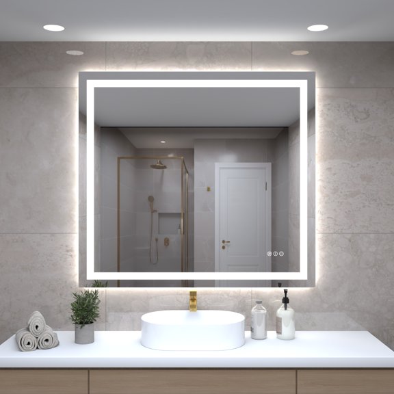 40"X36" LED Bathroom Mirror with Lights, Front Lit and Backlight, Stepless Dimmable, Anti-Fog, Shatter-Proof Tempered Glass, Memory, 3 Colors Lighting Bathroom Mirrors for Vanity