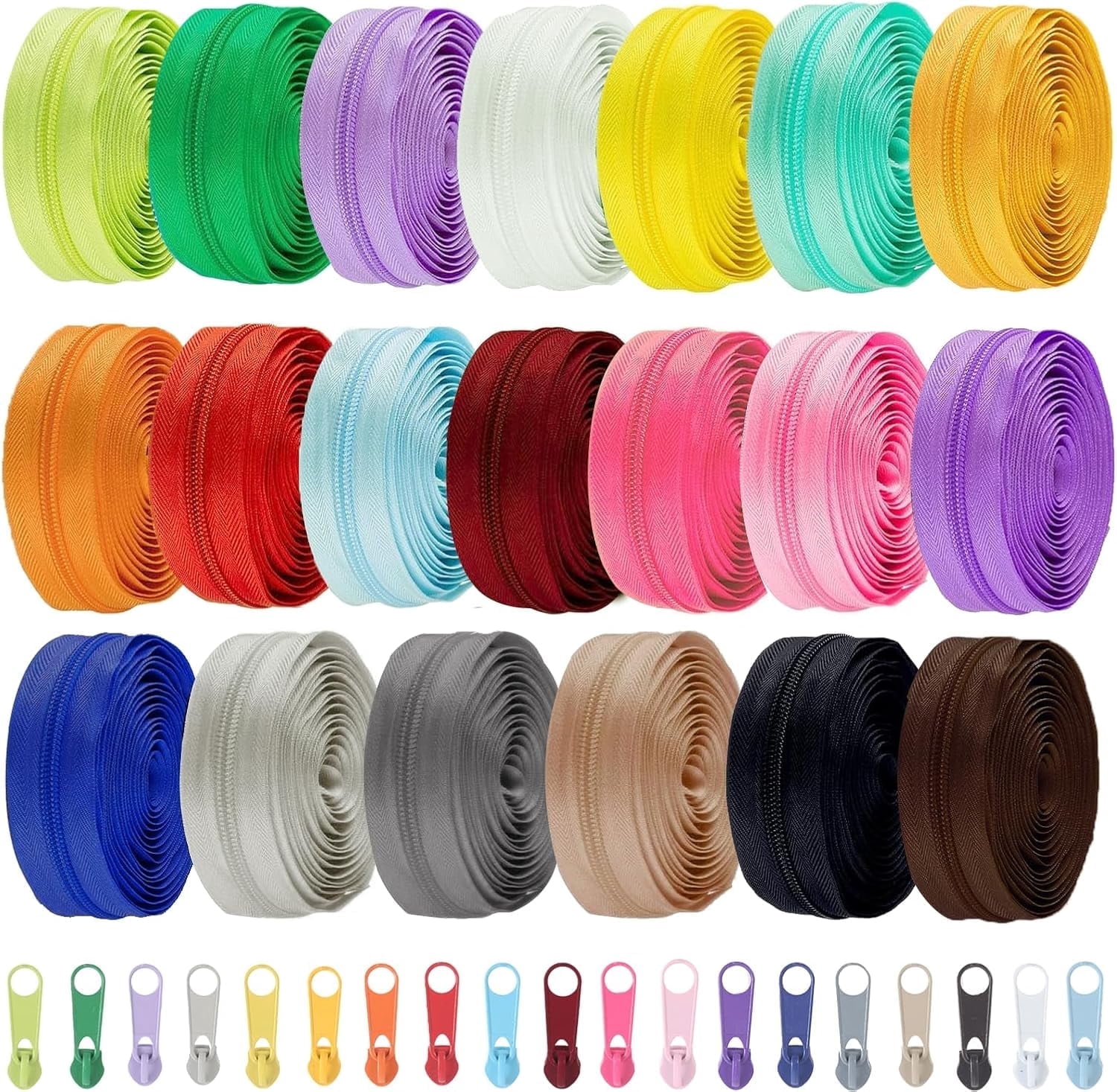 XinBoWen 20-Color Nylon Coil Zippers, 40-Yard Sewing Zipper Kit with 80 Pcs Pull Heads