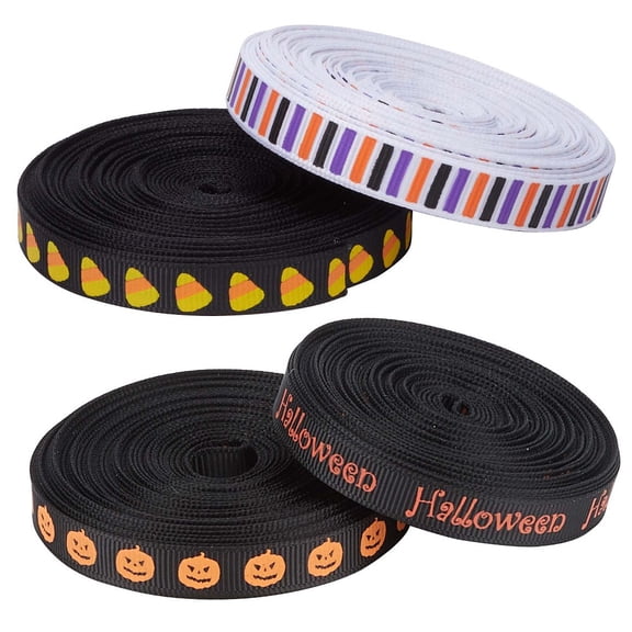 40 Yards 4 Styles Polyester Ribbon Grosgrain Edge Flat Pumpkin Stripe Candy Corn Wrapping Craft Wired Ribbons Clothing Accessories for Crafts Sewing