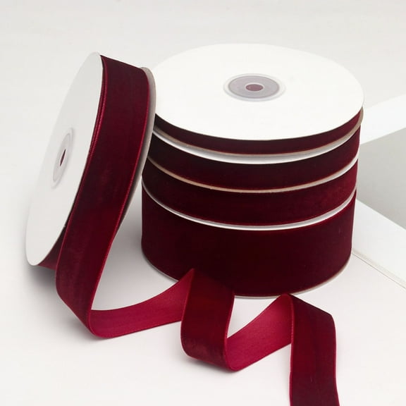 40 Yards Burgundy Velvet Ribbon Set, Maroon Velvet Ribbon for Wrapping Wine Thin Ribbons for Valentine's Day Decorations, Gift Wrapping, Flower Bouquet, Wreath Decorations, Bow Making, 4 Sizes