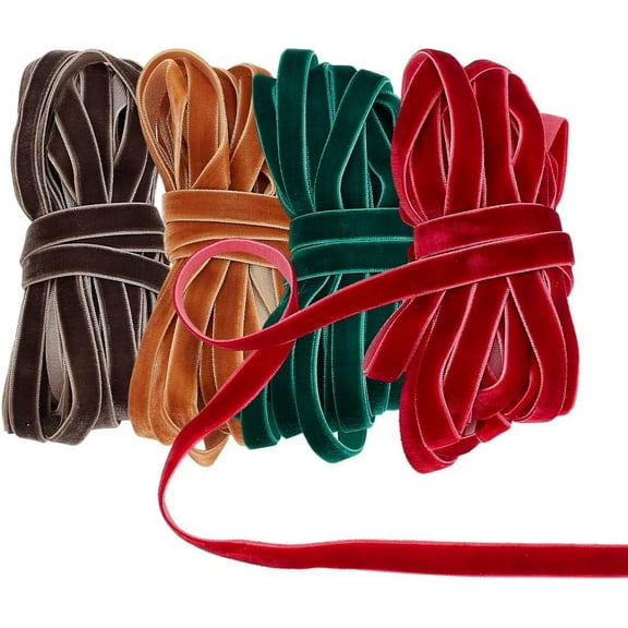 40 Yards Christmas Velvet Ribbon 3/8 inch Wide Soft Ribbon Single Face Velvet Ribbons Gift Wrapping Ribbon Rolls for Wedding Ornaments Christmas Bouquet 4 Colors