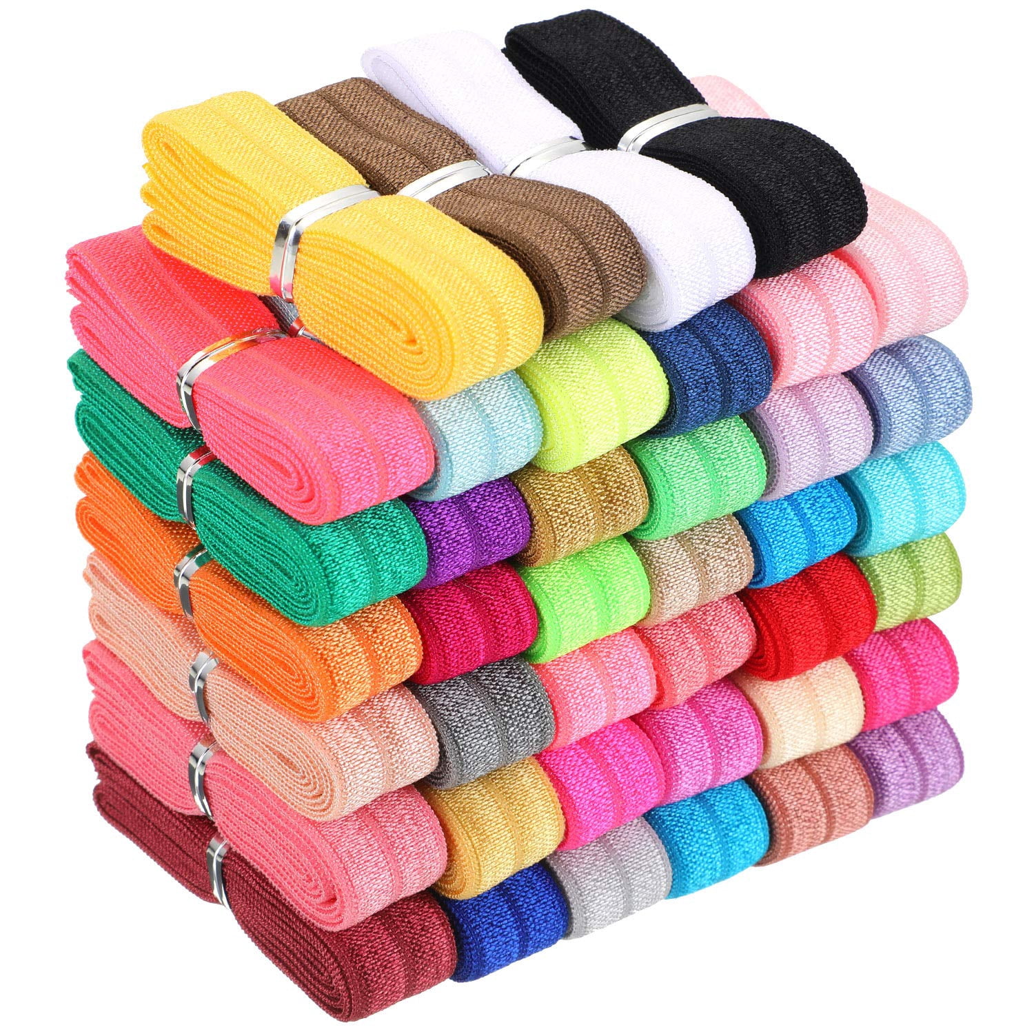 40 Yards Fold over Elastic Solid Color Trim Elastic 40 Colors Ribbon Sewing Stretch Ribbon Band for Hair Bow DIY Craft Hair Ties Headbands(Multicolor)