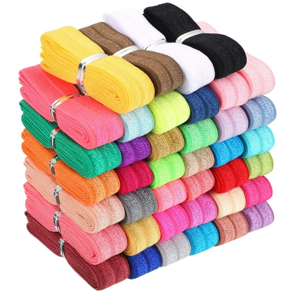 40 Yards Fold over Elastic Solid Color Trim Elastic 40 Colors Ribbon Sewing Stretch Ribbon Band for Hair Bow DIY Craft Hair Ties Headbands(Multicolor)