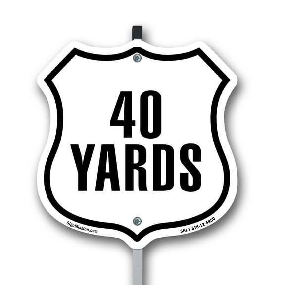 40 Yards Golf Course Running Race 5k Marathon Distance Marker 12 inch X 12 inch Shield Shaped Rust-Free Aluminum Metal Sign with Aluminum Mounting Stake Weather Resistant Made in the