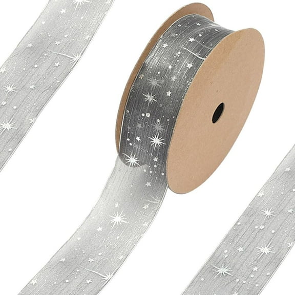 40 Yards Grey Star Transparent Ribbons Sheer Wrapping Ribbon Silver Stars Stamping Organza Chiffon Silk Print Ribbon for Sewing Making Craft Gift Wrapping DIY Christmas Dress Decor Supplies