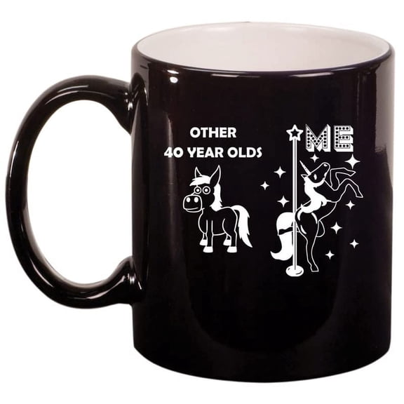 40 Year Old Superstar Unicorn Funny 40th Birthday Ceramic Coffee Mug Tea Cup Gift for Her, Friend, Coworker, Sister (11oz Gloss Black)