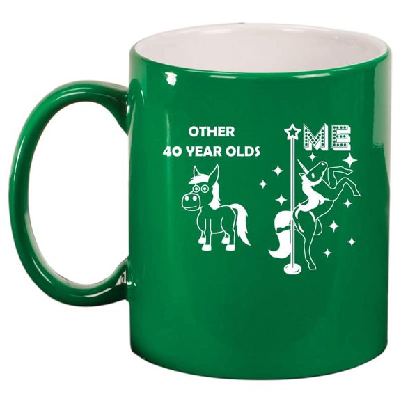 40 Year Old Superstar Unicorn Funny 40th Birthday Ceramic Coffee Mug Tea Cup Gift for Her, Friend, Coworker, Sister (11oz Green)