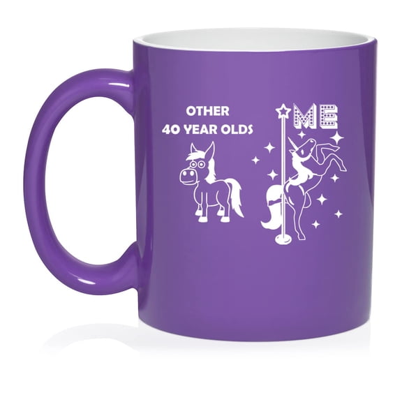 40 Year Old Superstar Unicorn Funny 40th Birthday Ceramic Coffee Mug Tea Cup Gift for Her, Friend, Coworker, Sister (11oz Purple)