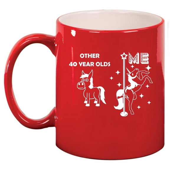 40 Year Old Superstar Unicorn Funny 40th Birthday Ceramic Coffee Mug Tea Cup Gift for Her, Friend, Coworker, Sister (11oz Red)