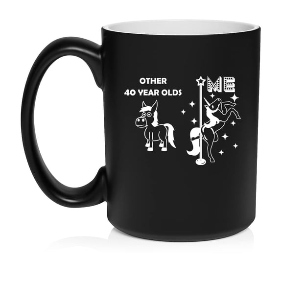 40 Year Old Superstar Unicorn Funny 40th Birthday Ceramic Coffee Mug Tea Cup Gift for Her, Friend, Coworker, Sister (15oz Matte Black)