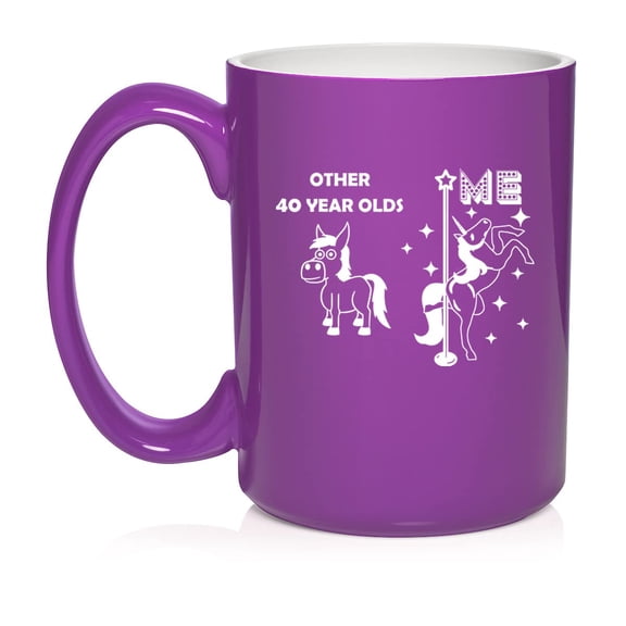 40 Year Old Superstar Unicorn Funny 40th Birthday Ceramic Coffee Mug Tea Cup Gift for Her, Friend, Coworker, Sister (15oz Purple)